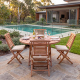 Teak Set 120cm Spiral Folding Table with 4 Folding Chairs: Compact Outdoor Dining Set with Folding Design – Australian outdoor lifestyle setting