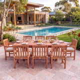Teak 180-240cm Rectangle Extending Table 4cm Top (8 Warwick Chairs) Cushions Included - Premium Teak Outdoor Dining Set – Australian outdoor lifestyle setting