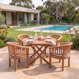 Teak Set 120cm Round Folding Sunshine Table with 4 San Francisco Chairs - Premium Folding Teak Outdoor Dining Set – Australian outdoor lifestyle setting