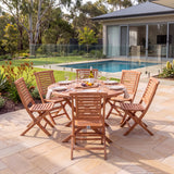 Teak 120cm Round Sunshine Folding Table 4cm Top (6 Folding Chairs) Cushions Included - Premium Teak Garden Furniture Set – Australian outdoor lifestyle setting