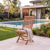 2 x Hampton Teak Folding Chairs With Cushions: Effortless Comfort In A Compact Teak Design – Australian outdoor lifestyle setting