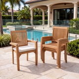 4 x Henley Teak Stacking Chairs with Cushions: Contemporary Teak Outdoor Dining Chairs